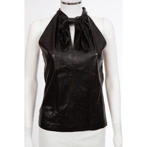 Gucci Black Lambskin Leather Tie Neck Blouse sz 36 Fits US 2 - 4